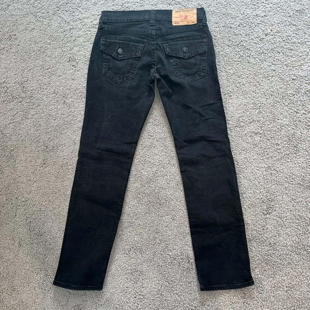 TRUE RELIGION RICKY FLAP - Relaxed Straight Black Denim Jeans - EUC - 28X31